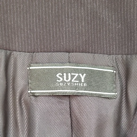SZ10 Y2K Vintage Long Pinstripe Blazer Suzy Shier Women's Black - Picture 7 of 9